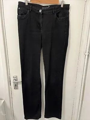 M&S Per Una SPARKLY GEM  Black Straight Leg Jeans Size 14 Long • £14.95