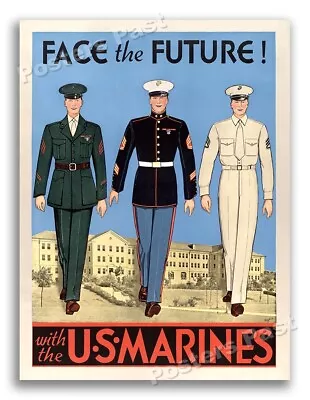 “Face The Future!” 1940s Vintage Style World War 2 Marine Corp Poster - 18x24 • $13.95
