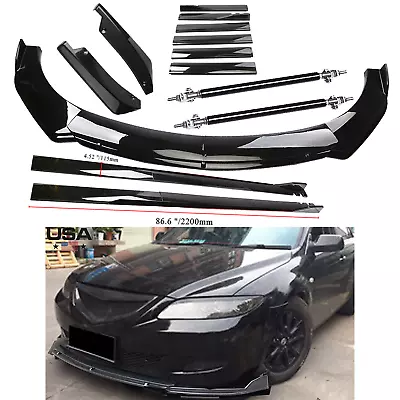 Front Bumper Lip Spoiler Splitter Body Kit+Side Skirt For Mazda 2 3 5 6 CX-3 • $99.99