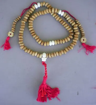 Tibetan Buddhist Prayer Bead Mala 108 Bead White Bone Shell Guru Bead W Counters • $11.99