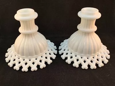 Vintage Milk Glass Lattice Taper Candle Holders Set Of 2 Westmoreland • $22.95