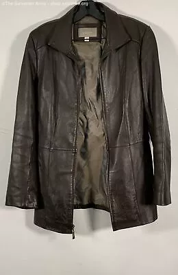 Craft & Barrow Men's Brown Collared Long Sleeve Full Zip Leather Jacket Size M • $19.99
