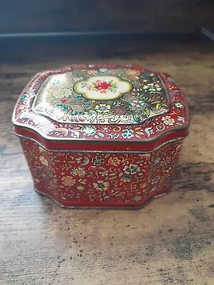 VINTAGE George W. Horner Sweets Tin Red Floral Litho - Clean Vibrant • $26.99