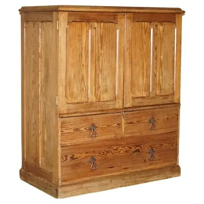 Medium Antique Victorian Pine Housekeepers Cupboard With Sliding Linen Shelf • $3548.54