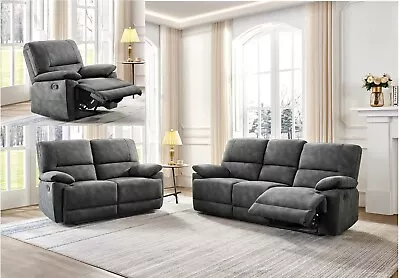 CHARCOAL GREY Fabric Material Manual RECLINING Recliner Sofa Suite MONACO 321 • £699