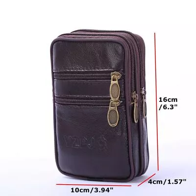 Men's Hook Belt Waist Phone Pouch Key Leather Double Zipper Pack Wallet Bag • £7.78