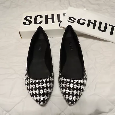 $76.50 • Buy Schutz Black/White Sequin Accented Suede Flats, Size 40