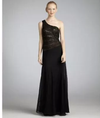 Aidan Mattox Black Beaded One Shoulder Evening Gown Size 14 Was $395 • $120