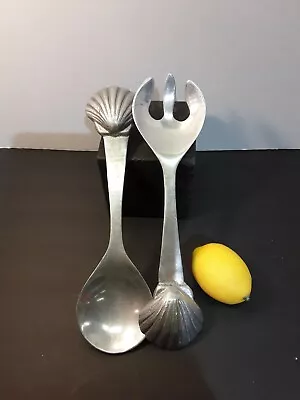 Vintage Mariposa Scallop Salad Utensil Set Handle Aluminum Shell  • $21.99