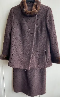 Vintage 50s Womens Boucle Wool Suit Brown Med Chest 36-38 Mad Men Era Gorgeous • $159.90