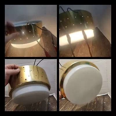 $88 • Buy Vintage MCM Atomic Saucer UFO Orb  Lamp Ceiling Light White & Gold