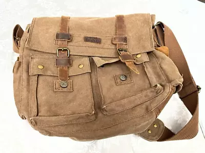 Kattee Backpack Men’s Unisex Canvas / Leather Travel Rucksack  Distressed Brown • $30.47