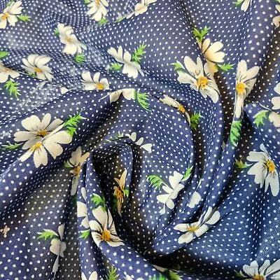 Blue Daisy Floral Polycotton Fabric Dress Craft Quilting Material By Meter 44  • £8.78