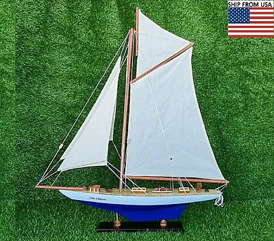 Blue Columbia Sailing Yacht Boat Wooden Model 27” Model Ship Handmade Decor Gift • $105