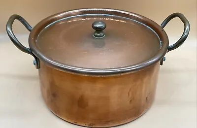 Copper Antique Pan Lid Large Brass Brass Victorian Lidded Pot Vintage Antique • $116.61