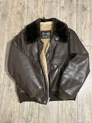 Vintage 70s Sears The Leather Shop Sherpa Lined Leather G-1 Bomber Jacket 40 • $150