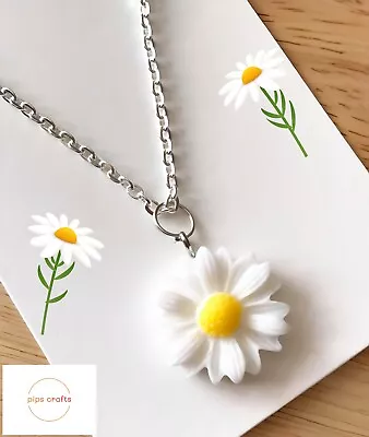 Pretty Daisy Flower Necklace - Silver Chain Mothers Day Gift Handmade Jewellery • £3.95