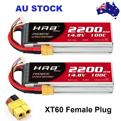 $75.99 • Buy 2pcs HRB 4S 2200mAh 14.8V XT60 100C LiPo Battery For RC Drone Airplane Car Boat