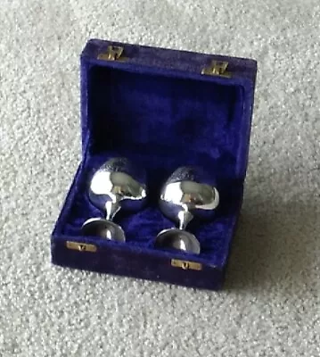 Set Of 2 EPNS Silver Plated Goblets Etched Design With Velvet Box Included • $12