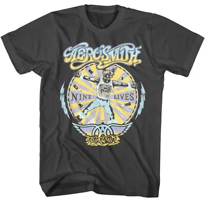 Aerosmith Nine Lives Wheel Men's T Shirt Cat Album Rock Band Concert Tour • $28.50