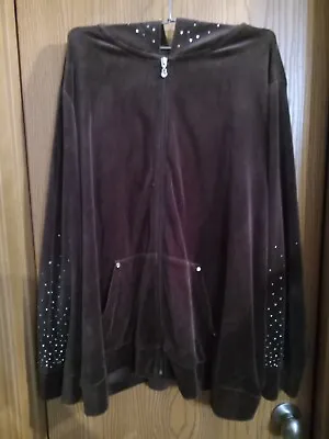 Womens Velour Rhinestone Accent Tracksuit Chocolate Brown Top 3X / Bottom 2X • $29.99