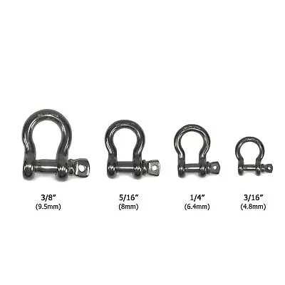 T-316 Stainless Steel Bow Shackle Marine Grade 3/16  To 3/8  Oversized Pin • $4.25