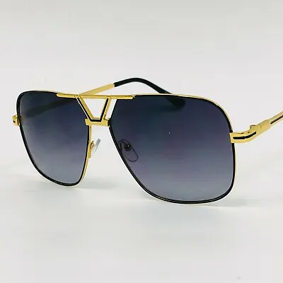 Fashion Men's Sunglasses Designer Gold Metal Frame Black Vintage Hip Hop Square • $13.99