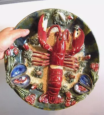 Fantastic Large Majolica Lobster Sealife Decorative Plate Palissy Style 12.5   • £148.65