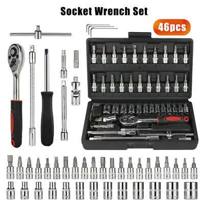 46Pcs 1/4  Metric Socket Set Torx Ratchet Driver Screwdriver Bit Wrench Tool Kit • $16.98