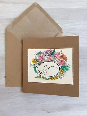 £3.50 • Buy Hand Painted Cat Greetings Card, Sleeping Cat Card, Cat Lovers Card