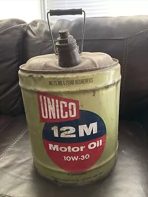 Vintage Old Unico 12 M 10W-30 Motor Oil 5 Gallon Metal Oil Gas Can • $56.99