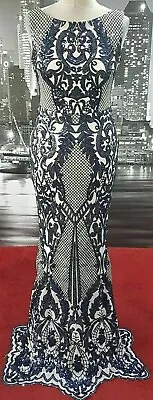 £50 • Buy Brand New Goddiva London Size 6 Sparkly All Over Navy & Nude Sequin Prom Dress