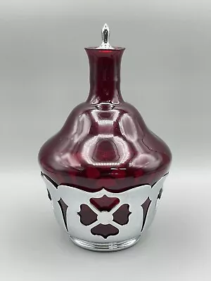 Vintage Faber Bros Cambridge Ruby Red & Chrome Glass Art Deco Decanter • $61.19