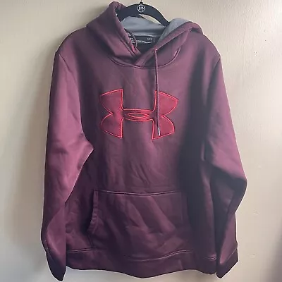 Under Armour Mens Large Burgundy Hoodie Loose Sweatshirt ColdGear Storm T2 • $18.99