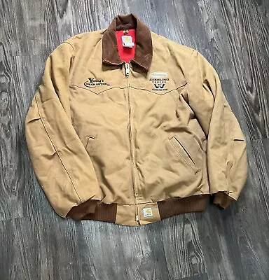 Vintage Carhartt Santa Fe Classic Duck Red Quilt Lined Tan Jacket XL • $70