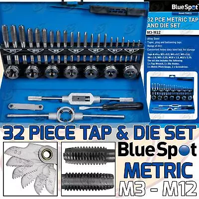 £23.95 • Buy BLUESPOT Metric Tap And Die Set 32pc M3 M4 M5 M6 M8 M10 M12 Taper Plug Set 