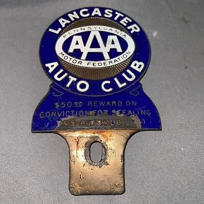 Old Enamel LANCASTER AUTO CLUB License Plate Topper Penna AAA Motor Federation • $202.50