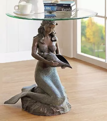 Mermaid End Table With Seashell Nautical Coastal Sculpture ~ SPI Home 34820 • $695