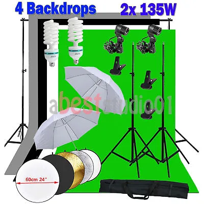 Photo Studio Continuous Lighting Kit Background Support 4 Backdrops Umbrella UK • £116.99
