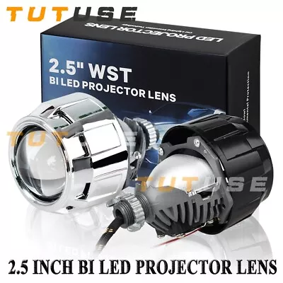 Mini Headlight 2.5 Inch Bi LED Projector Lens+Silver Shrouds Retrofit Universal • $89.99