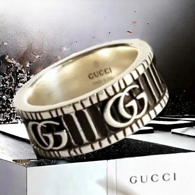 NWT GUCCI Silver Double G Logo Luxury Designer Engraved Band Ring 7.25 Unisex  • $299.99