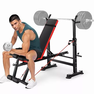 600lbs 6 In 1 Olympic Weight Bench Multi-Function Leg Developer Preacher Curl US • $138.99