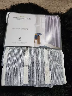 $19.99 • Buy Blue Stripe Standard Top Shower Curtain By Threshold - 100% Cotton (72  X 72 )