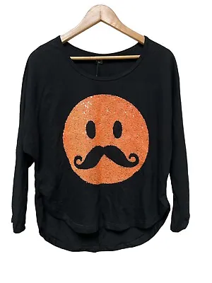 The Classic Mustache Pumpkin Holiday Halloween Long Sleeve Top Size S • $16