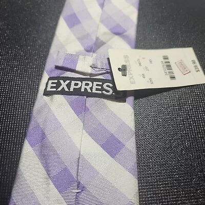 Express Tie  Purple Plaid Silk Necktie  Mens  Skinny Slim Original Tag • $9