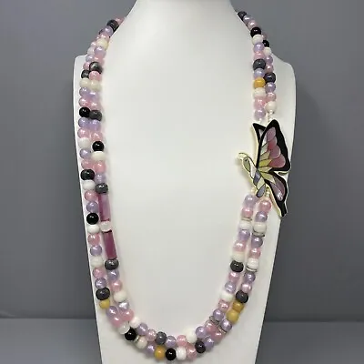 £25.21 • Buy Designer Sautoir Necklace Pastel Acrylic Stone Bead Multi Strand Butterfly MOP