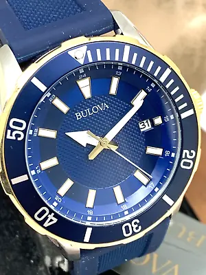 Bulova Men's Watch 98B345 Diver Quartz 44mm Blue Dial Date Rubber Band • $112.44