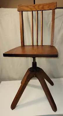 Early 1900's Mission Golden Oak Children's Swivel Adjustable Height Desk Chair • $165