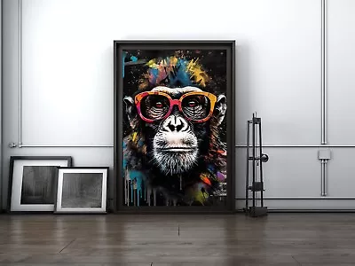 Banksy Type Groovy Chimp  Abstractgraffiti Modern Canvas Wall Art Picture Print • £6.99