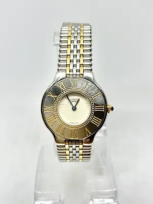 Must De CARTIER 21 Vantean 31mm Stainless Steel Gold Plated Quartz Ladies Watch • $999.95